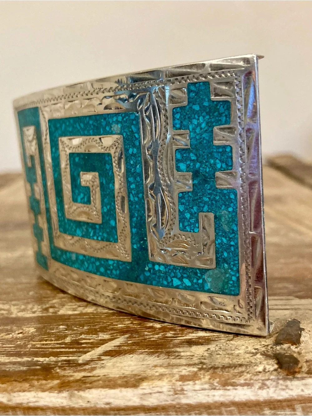Men’s Sterling Silver Belt Buckle Plata De Jalisco VHLC 925 Blue Inlay